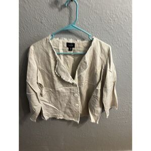 Toofan‎ Women Linen  Cropped Button Up Jacket  3/4 Sleeve Top